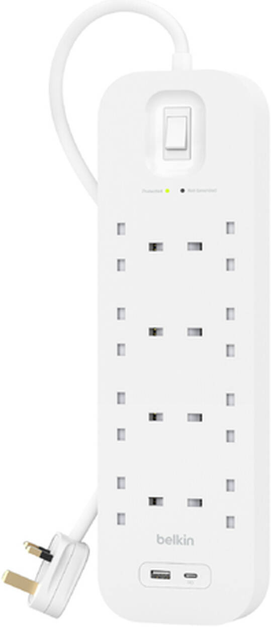 Belkin Surge Protector Power Extension Socket with 8 Outlets with 1x USB-A & 1x USB-C Ports