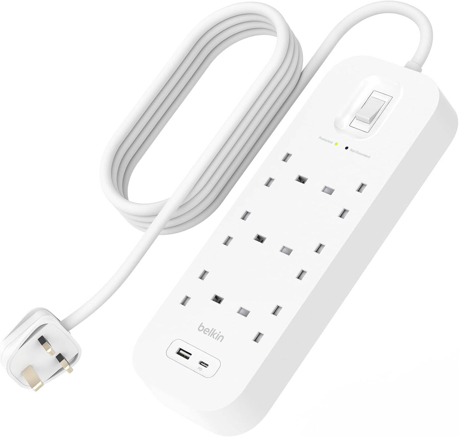 Belkin Surge Protector Power Extension Socket with 6 Outlets with 1 USB-C & 1 USB-A 